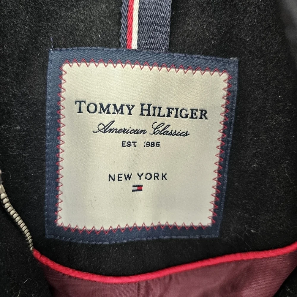 Tommy Hilfiger Navy Women's Single-breasted Wool-blend Coat Size Large